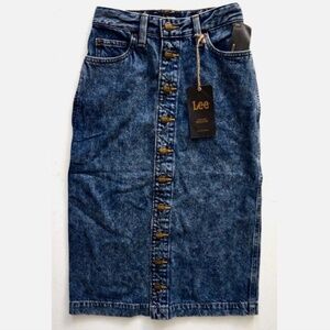 Lee Vintage Modern Nwt High Rise A Line Midi Leesure Blue Denim Skirt 24